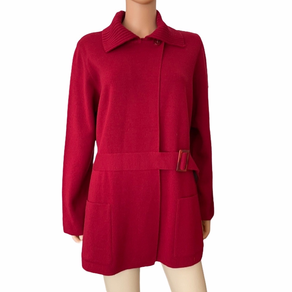 NWOT Vintage Rodier Paris Red Belted Knit Coat Sweater Jacket Size 14